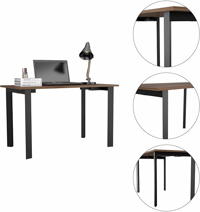Mahogany Rectangle Writing Desk with Steel Legs - Modern Office Desk for Home and Study