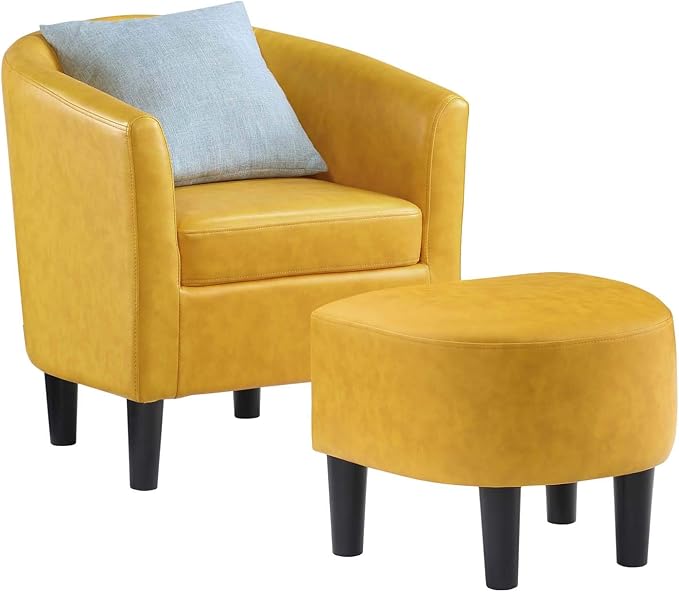 Convenience Concepts Take a Seat Churchill Accent Chair with Ottoman Marigold Stamped Faux Leather