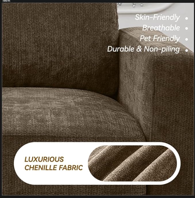 77.4 Chenille Modular Loveseat Oversized Upholstered 2 Seater Sectional Sofa with Thickened Cushions Easy Assembly Modern Comfy Love Seat Couch for Living Room Brown