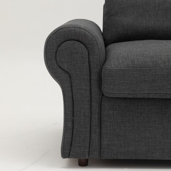 Panana Modern 2 Seater Loveseat Sofa Couch with Storage Dark Grey or Light Color Choice of Curved Sock or Track Arm Design (Dark Gray 3 Seater - Scroll Arms)