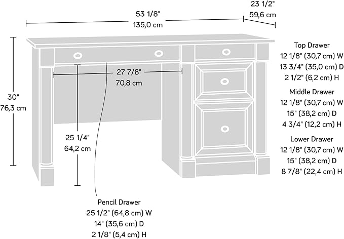 Bowery Hill Engineered Wood Computer Desk 53.1W x 23.5D x 30H Cherry Finish 3 Drawers with Keyboard Tray Durable Laminate Construction Rectangular Home Office Desk for Modern or Transitional