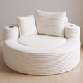 55 White Oversized Round Boneless Couch Sofa Velvet Memory Foam Cloud Couches Lounge Chair Comfy Fluffy Single Sofa with 3 Pillows for Living Room Bedroom No Assembly Required (White .)