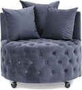 LLS Swivel Barrel Chair Velvet Accent Barrel Chair with 3 Pillows and 4 Wheels 360 Degree Sofa Chair Modern Button Tufted Upholstered Accent Chair for Living Room Bedroom Gray