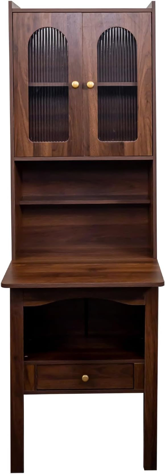 Walnut Folding Desk with Storage - Foldable Convertible Writing Table with Shelves Fold Out Murphy Hideaway Desk with Drawers Space Saving Computer Table Doors for Home Office Workstation