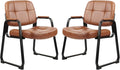 CLATINA Big &amp Tall 500 lb Waiting Room Chairs with Padded Armrests and Sled Base Leather Stationary No Wheels Office Reception Guest Chair for Lobby Home and Meeting Conference Brown (2 Pack)