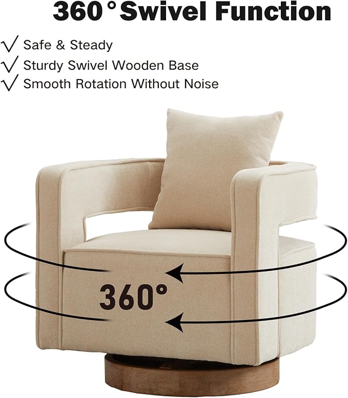 Chifee &amp Vingol 29.1 Linen Modern Swivel Accent Barrel Chair with Solid Wood BaseBeige