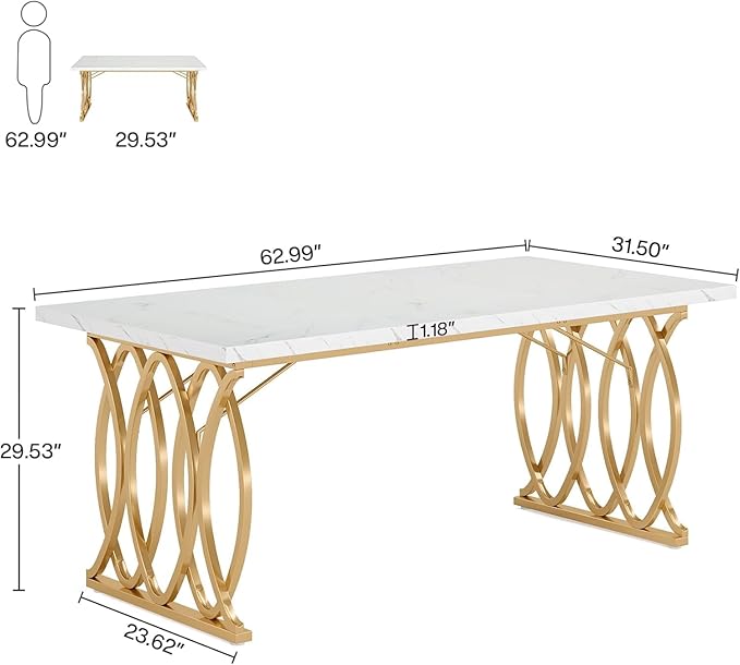 Tribesigns Executive Desk 63 W Large Computer Desk Modern Office Desk Conference Table Meeting Room Table Business Furniture for Home Office White and Gold