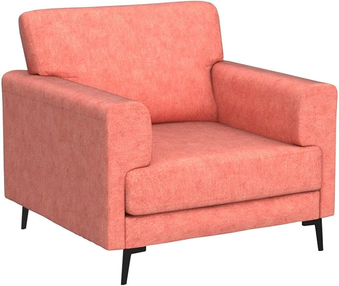 CDCASA Accent Chair Linen Fabric Oversized Mid Century Modern Chair Set of 2 Comfy Upholstered Armchair Reading Accent Chairs Sofa Chairs for Bedroom Living Room Coral Pink
