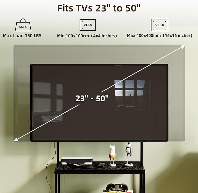 23 Inch to 50 Inch Floor Small Corner TV Stand with Storage Shelves for Living Room Bedroom Universal Floor Television Stands with Mount Farmhouse Black TV Table Desk Shelf for Small Spaces