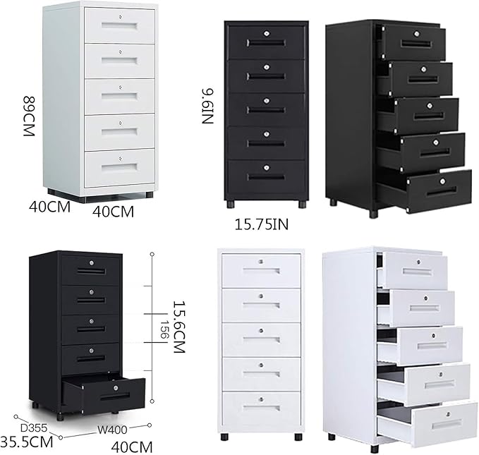 Filing Cabinet Multi-Drawer Mobile Office Cabinet with Locking File Drawer Cabinet Metal Data Cabinet (Color : White Size : 5)