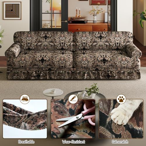 Luxury 3&amp4-Seater Sectional Couch Elegant Pleated Skirt Design and Rolled Arms 26.4 Extra-Deep Seat Couches for Living Room Apartment Soft Cushions &amp Sturdy Frame Oxford Sofa Black Flor