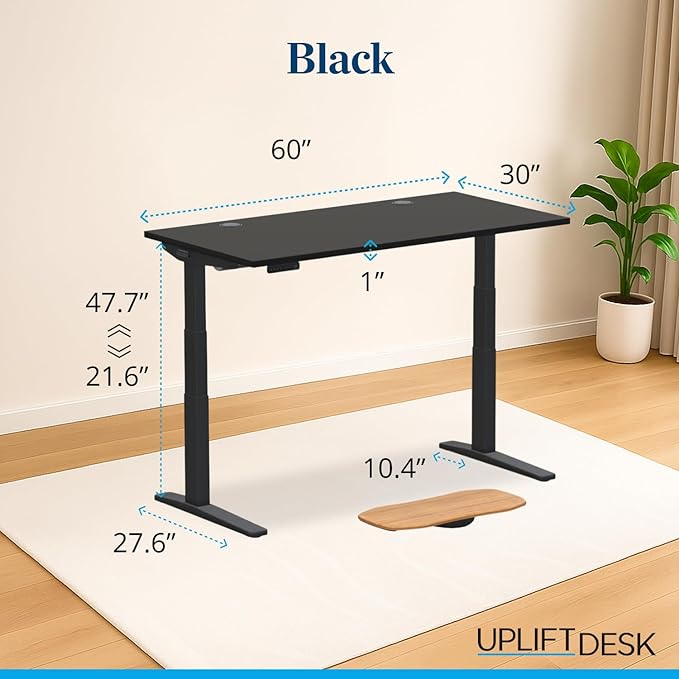UPLIFTDESK V3 2-Leg Black Laminate Wood Standing Desk – Adjustable Height Advanced 1-Touch Memory Keypad Under Desk Cable Management Wire Grommets &amp Rocker Board (Black C-Frame 60 x 30 inch)