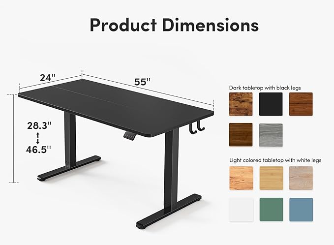 FEZIBO Electric Standing Desk 55 x 24 Inches Height Adjustable Stand up Desk Sit Stand Home Office Desk Computer Desk Black