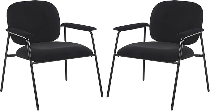 Accent Chair Set of 2 Velvet Upholstered Armchair Reading Side Chair Comfy Living Room Chair with Black Metal Legs for Bedroom Waiting Room Black