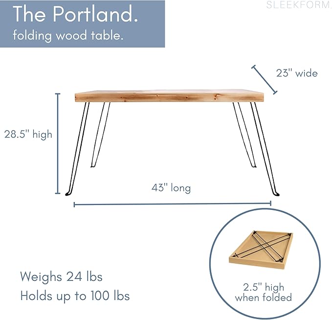 Sleekform Wood Folding Table - Portable Folding Desk - No Assembly Easy Fold Desks for Small Spaces - Space Saving Collapsible Computer Tables for Work Writing Crafts