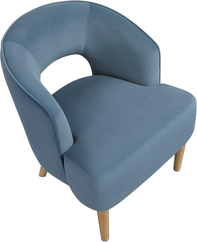 Lexicon Accent Arm Chair Modern Comfy Velvet Accent Chair Open Back with Solid Wood Legs for Living Room/Bedroom/Office/Waiting Room Blue