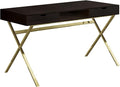 Computer Desk Home Office Laptop Storage Drawers 48 l Work Brown Laminate Gold Metal Contemporary Modern