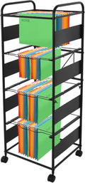 mignonnememe Rolling File Cart 4-Tier Rolling Cart Organizer Hanging Files Stand with Wheels Mobile Filing Cabinet for Office Home School Organization (Black)