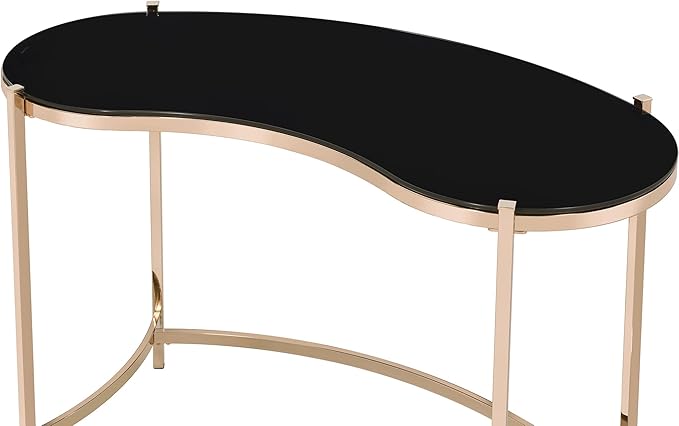 24/7 Shop at Home Rin Modern Metal Desk with Glass Top for Workstation Home Office Study Room Gold