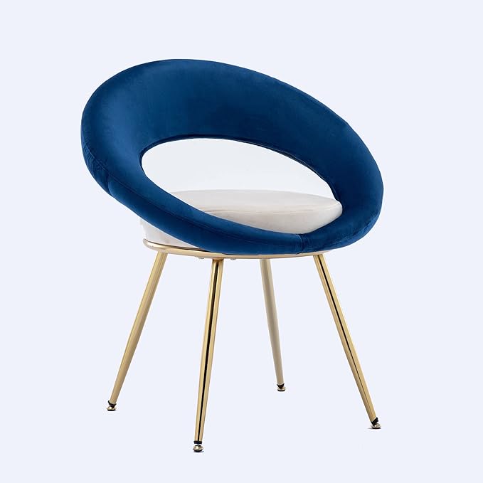 Navy Blue+Off-White Velvet Modern Accent/Conversation Lounge Chair with Gold Plated Legs Unique AppearanceSuitable for Office Lounge Living Room