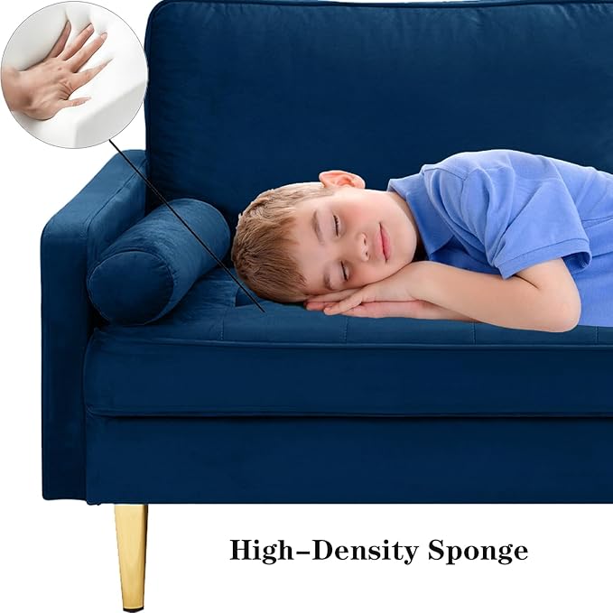 Modern Navy Tufted Velvet Loveseat Futon Club Two Seater Sofa Compact for Living Room Studio Office Dormitory Breathable Spring Small Sofas for Entertainment Room Suitable Bedroom (67 Navy)