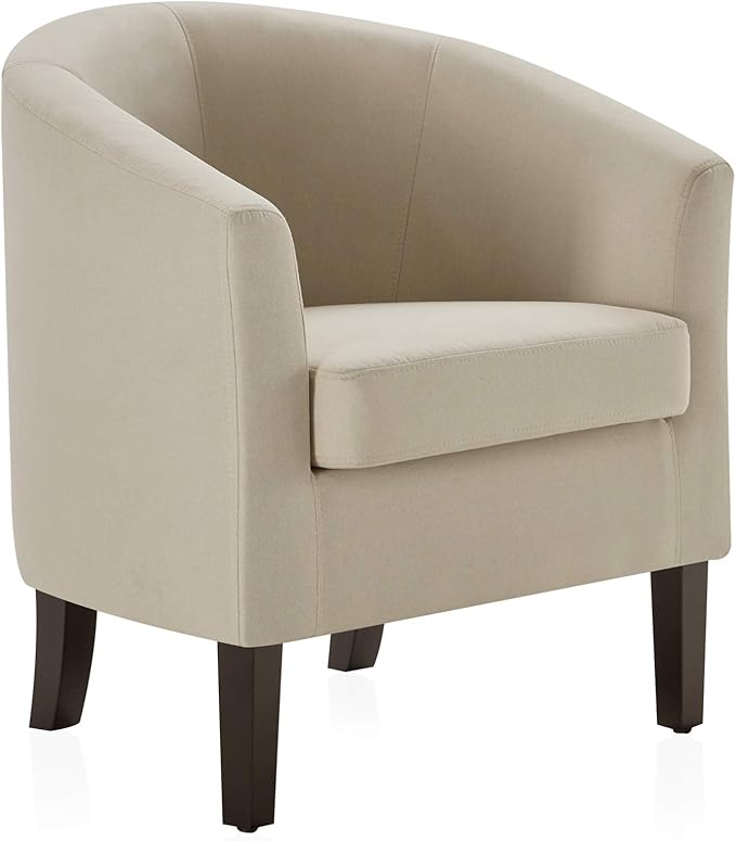 BELLEZE Accent Barrel Chair Linen Round Club Tub Sofa Corner Chair with Flared Legs and Cozy Soft Padding for Living Room Bedroom Waiting Room - Beige