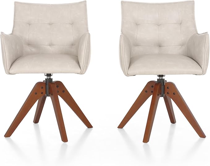 Sophia &amp William Swivel Living Room Chairs Set of 2Modern Accent Chair with Wood LegsUpholstered Faux Leather Armchair for Home BedroomGray