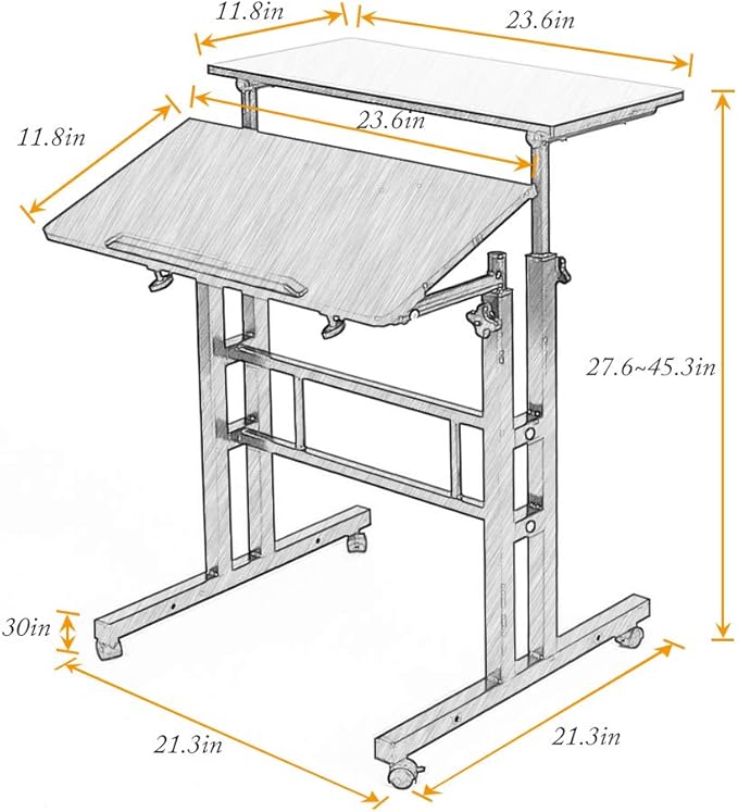 soges Mobile Standing DeskAdjustable Height Roling Sit-Stand Desk Small Standing Computer Desk Workstation on Wheels Sit Stand Up Desk for Home Office Oak