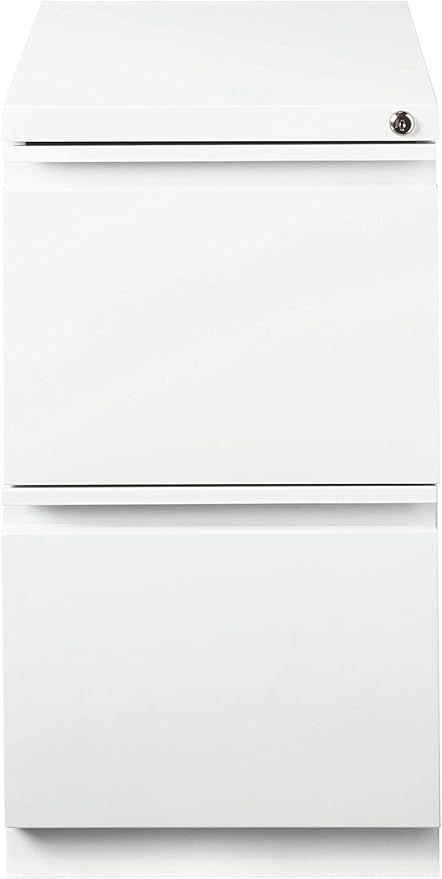 20 Inch Deep Metal Mobile Pedestal File 2 Drawer File-File with Full Width Pull for Home and Office Holds Letter Width Hanging Folders White