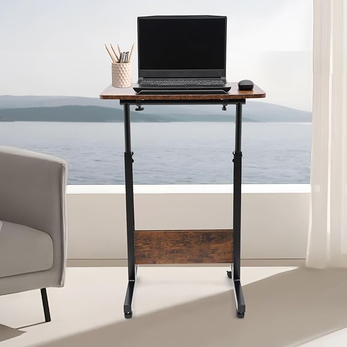 Standing Desk Floor Mount Standing Desk Portable Laptop Desk Adjustable Height 32-47 Inch Rolling Computer Standing Desk Home Office Desks with Wheels for Living Room Study Office
