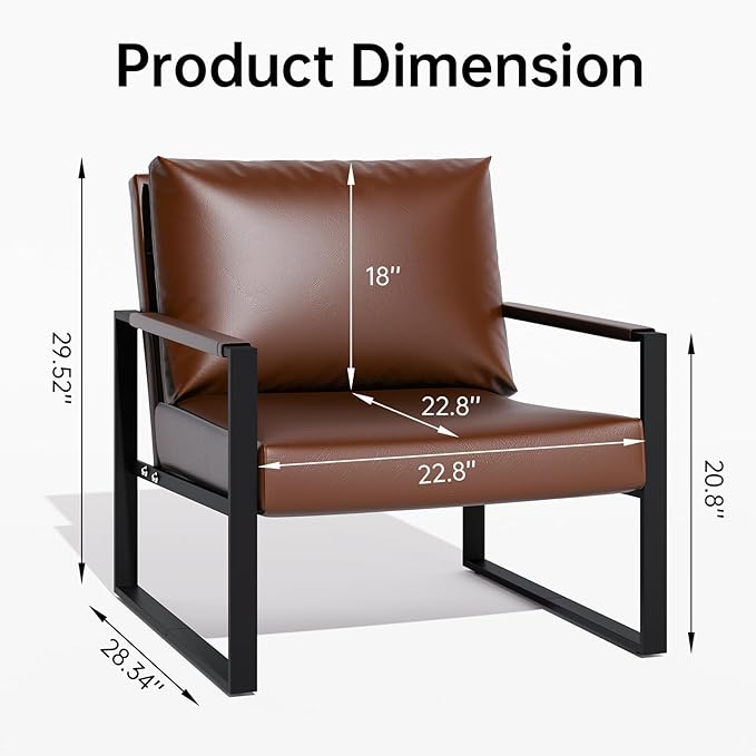 Recaceik Modern Accent Chair Set of 2 Arm Chairs Faux PU Leather Single Large Upholstered Sofa ChairErgonomic Lounge Living Room Chair for Bedroom Waiting Room Office Apartment Small SpaceBrown