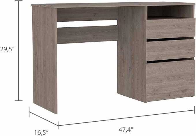 Penau Computer Desk with 3 Drawers and 1 Shelf Light Grey Finish Ideal for Home Office or Remote Learning Compact Design