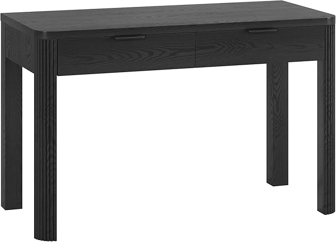 Henn&ampHart 48 Fluted Modern Rectangular Wooden Home Office Desk Computer Desk Writing Table with Ribbed Legs and 2 Storage Drawers for Bedroom Living Room or Home Office Natural Black