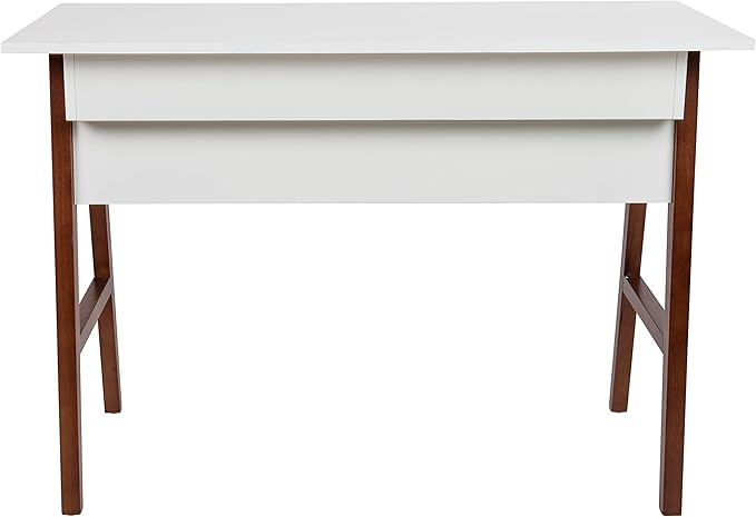 BizChair Computer Desk - White Home Office Desk with Storage Drawer - 42 Long Writing Desk for Bedroom