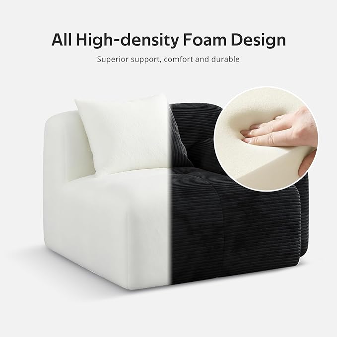 Modern L-Shaped Modular Sectional Sofa for Living RoomOversized 3-Seater Couch with Deep Seat and Movable Ottoman – No AssemblyComfortable Corduroy Fabric Boneless Sofa(Dark Gray) (Black)