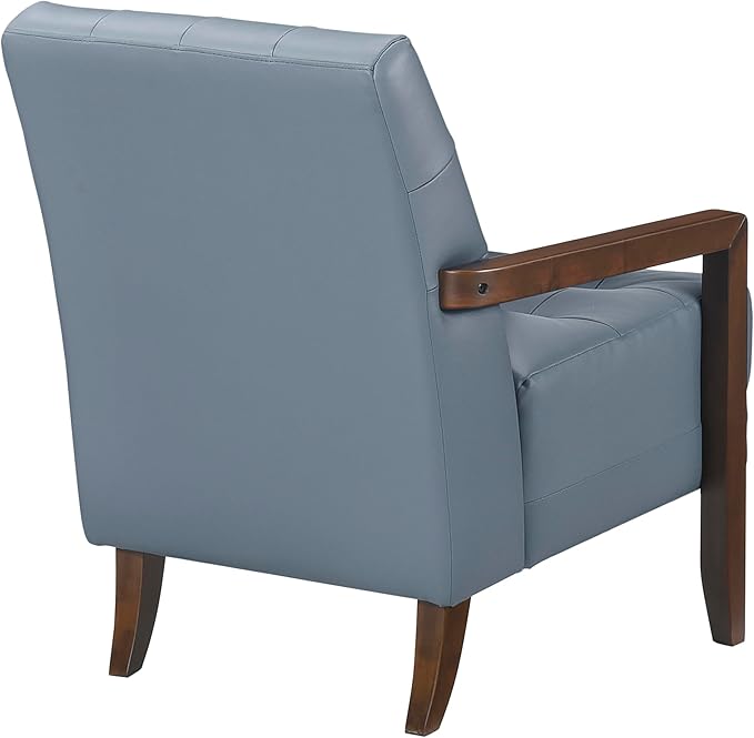 Lexicon Modern Accent Chair Luxury Genuine Leather Match Living Room Chair with Tufted Cushions Solid Wood Frame and Arm Rest Comfy Upholstered Single Seat for Bedroom/Reading/Office Blue