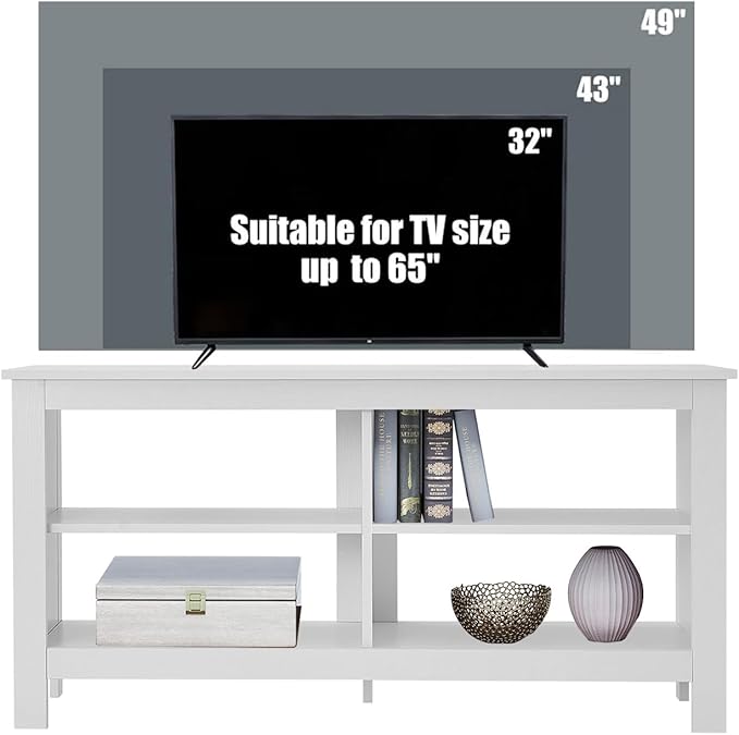 43 Inches TV StandMid Century Modern Entertainment Center with 4 Open Shelves Farmhouse TV Media Console Table for Living RoomBedroomTelevision Stand up to 50 Inches(White)
