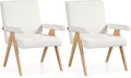 GOFLAME Mid-Century Modern Accent Chair Set of 2 Sherpa Fabric Armchair with Solid Rubberwood Frame Padded Seat &amp Armrests Upholstered Reading Chair Leisure Chair for Living Room Bedroom