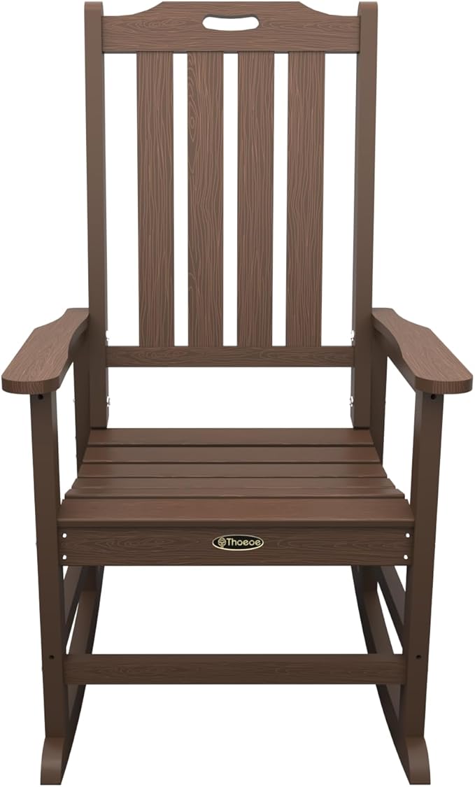 Oversized Rocking Chair Set of 2 Outdoor Rocking Chair for Adults All Weather Resistant Porch Rocker for Lawn Garden Brown