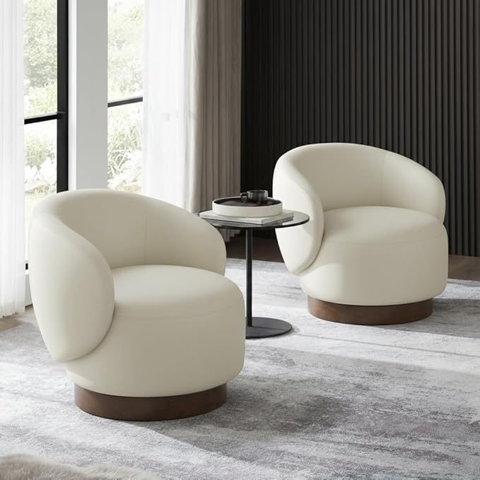 Swivel Accent Chair Modern Round Barrel Armchair with Upholstered Faux Leather for Living Room Bedroom Waitingroom1 BoxCream