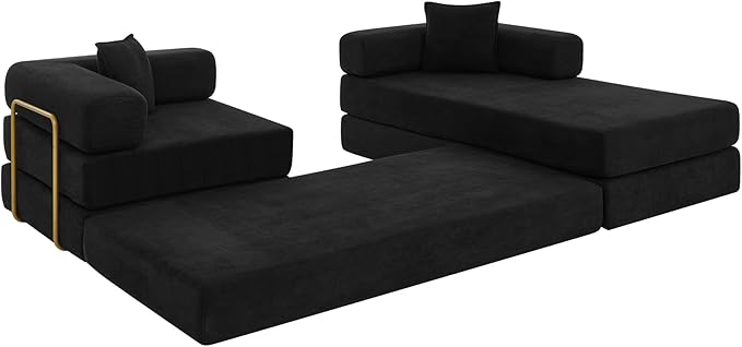 Eafurn L Shaped Convertible Sleeper Sofa Bed King Size Sleeper Sofabed 7-in-1 DIY Combination Corduroy Folding Mattress Couch with Fixed-Shape Frame Boneless Floor Sofa Couch