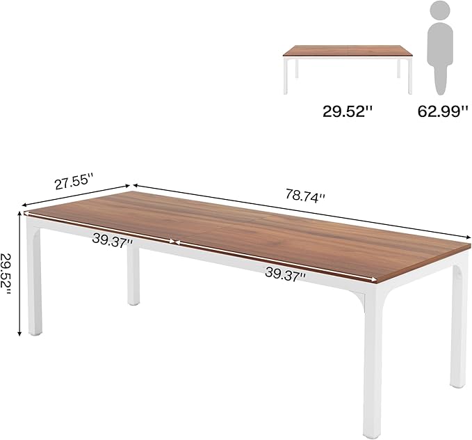 Tribesigns 78.7 Inches Extra Long Computer Desk 2 Person Desk Double Long Desk Workstaion for Home Office (Walnut+White)