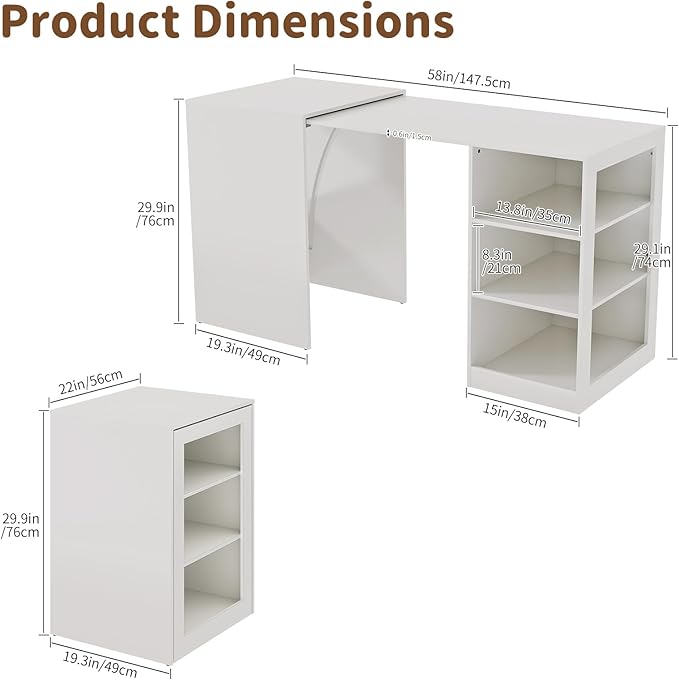 Folding Desk with Storage Computer Desk with 3-Tier Shelves for Compact Spaces Pull Out Writing Table for Home Office Bedroom Kitchen Living Room