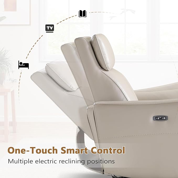 ANJ Power Swivel Rocker Recliner ChairNursery Rocking Chairs with USB &amp Type C PortUpholstered Faux Leather Glider Rocking Chair for Living Room Silver Gray