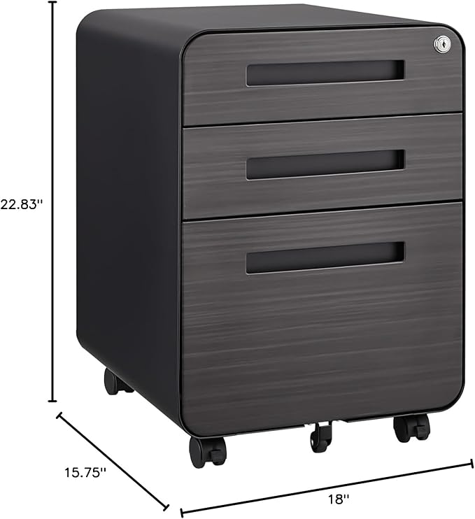 3 Drawer Small File Cabinet with Lock Under Desk Locking Storage Cabinet Organizer for Home Office Filing CabinetsBlackwood
