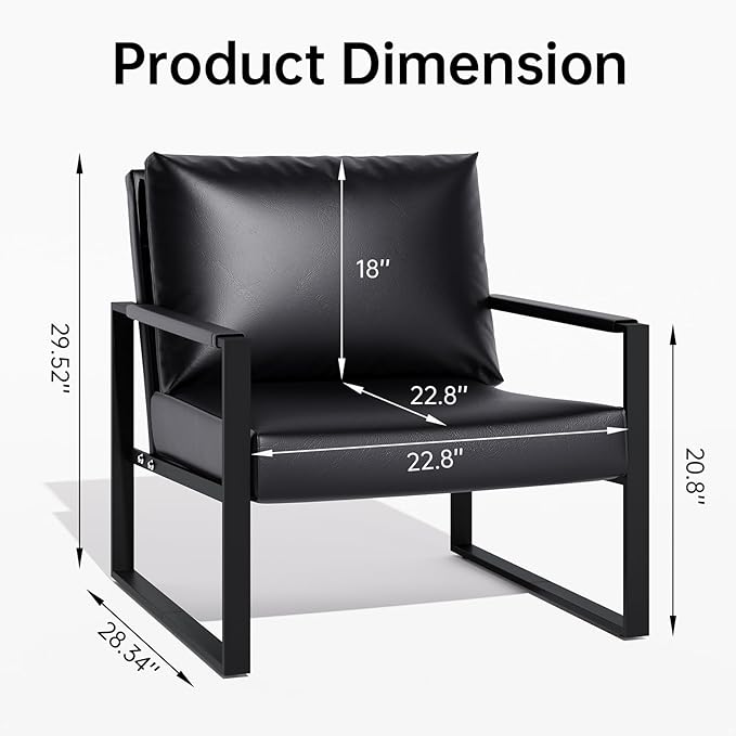 Accent Chair Set of 2 Leather Modern Comfortable Waiting Room Chairs Easy to Clean Couch Chair for Living Room Bedroom Office (Black)