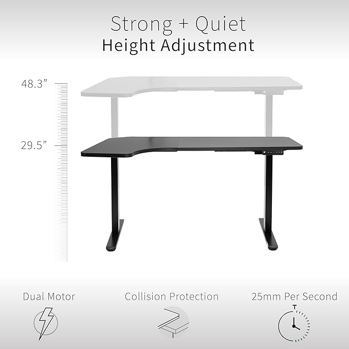 VIVO Electric Corner 58 x 35 in Dual Motor L Shape Motorized Stand Up Desk Memory Height Adjustment Reversible Black Top Black Frame DESK-KIT-E2RB