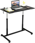 Tangkula Mobile Standing Desk Computer Desk Height Adjustable Stand Up Table with 4 Wheels Rolling Compact Standing Desk with Steel Frame MDF PVC Tabletop Ideal for Home Office (Black)