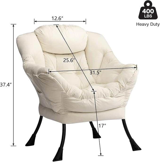HollyHOME Lazy Chair with Armrest and Side Pocket Comfy Accent Lounge ChairLeisure Sofa Armchair for Living Room Bedroom Dorm or Small Spaces Oversized Reading Sofa ChairVelvet Beige