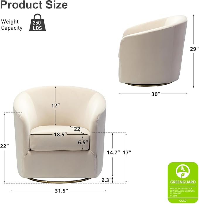HULALA HOME Swivel Accent Chair with Gold Metal Base Set of 2 Contemporary Velvet Curved Swivel Barrel Chair Upholstered Club Armchair Leisure Single Sofa for Living Room Nursery Bedroom(TAN)